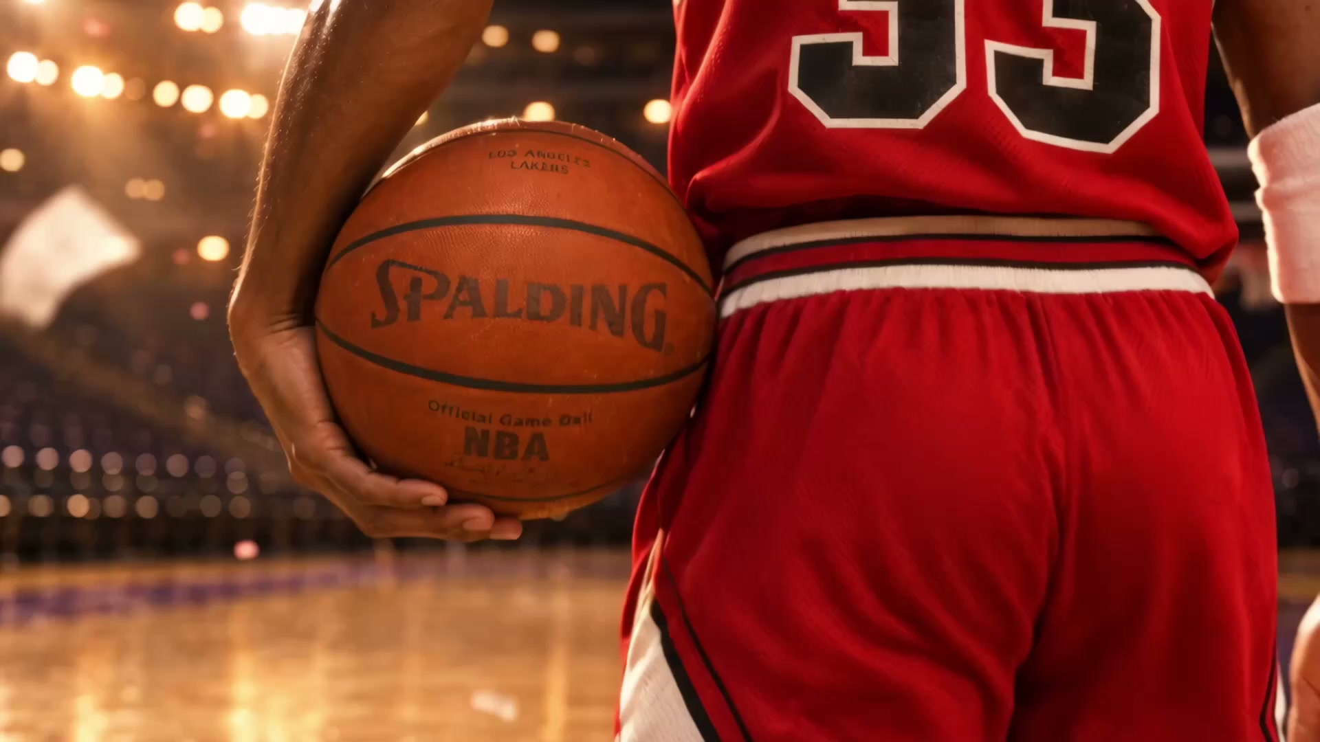 A cinematic interpretation of the Game 5 BALL being carried through championship confetti